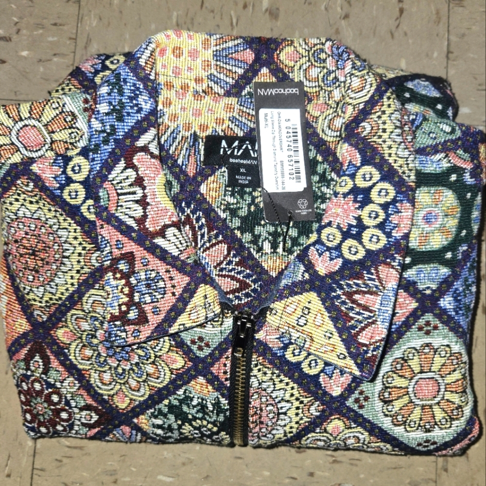 Brand New Long Sleeve Zip Through Diamond Tapestry Overshirt